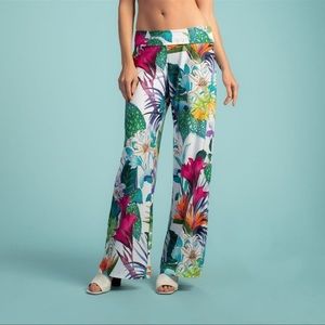 TRINA TURK Amazonia Tropical Floral Palazzo Wide Leg Roll Top Cover Up Pant $160
